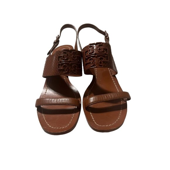 Tory Burch Heeled Open Toe Sandals Women's Size 9.5 M Leather Sole Leather Upper - Picture 3 of 10